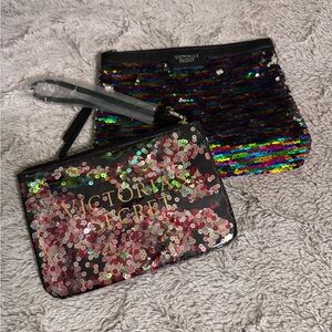 Victoria's Secret Black Sequin Cosmetic Bags- set of 2
